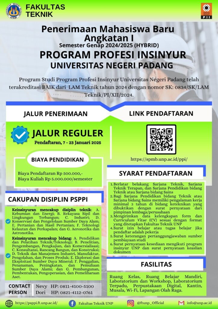 Penerimaan Mahasiswa Baru Angkatan 1 – Program Profesi Insinyur